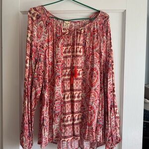 Faded Glory Red and Cream Paisley Blouse